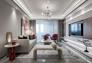 128㎡秋水映月，现代中式风格。